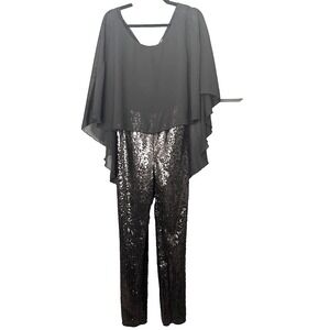 Venus Size 12 Black  Jumpsuit NYE Festival Holiday Sequins Caped Fairy Grunge
